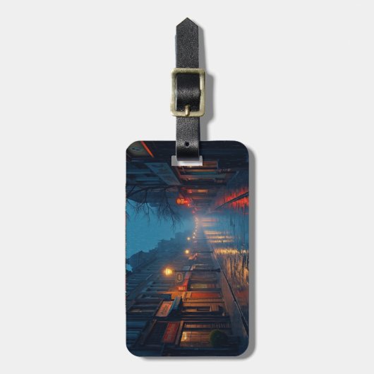 regnerische Nachtstraße Gepäckanhänger (Vorderseite vertikal)