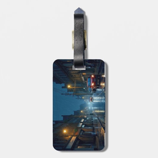 regnerische Nachtstraße Gepäckanhänger (Rückseite vertikal)