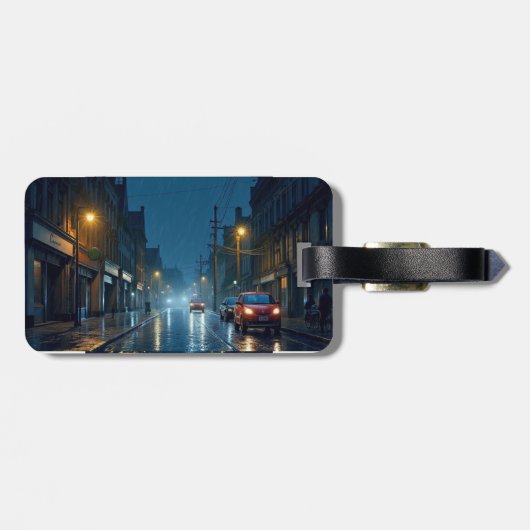 regnerische Nachtstraße Gepäckanhänger (Rückseite horizontal)