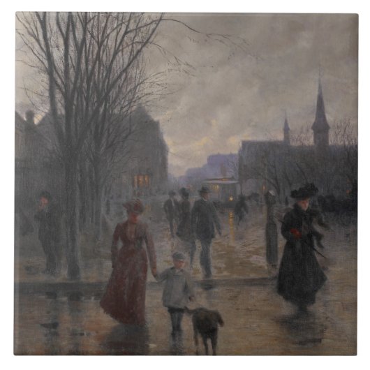 Regnerischer Abend auf Hennepin Allee, c.1902 Fliese (Vorderseite)