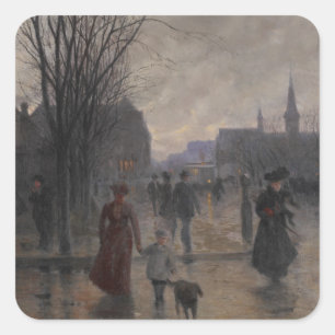 Regnerischer Abend auf Hennepin Allee, c.1902 Quadratischer Aufkleber