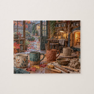 Regnerischer Herbst-Töpferei-Studio-Innenhof Puzzle