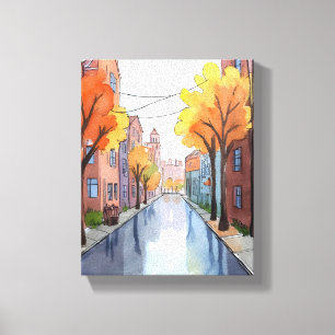 Regnerischer Tag in Boston Aquarell MA Malerei Leinwanddruck
