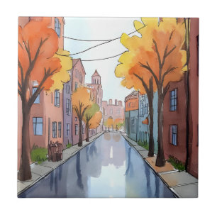 Regnerischer Tag in Boston   Aquarellmalerei MA Ku Fliese