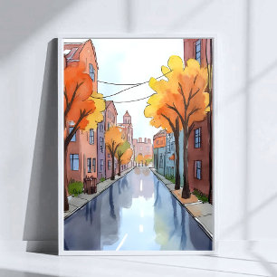 Regnerischer Tag in Boston   Wasserfarbe MA Reise Poster