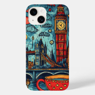 Regnerischer Tag in London, farbenfrohe Doodle-Ill Case-Mate iPhone 14 Hülle