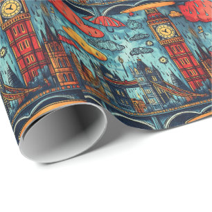 Regnerischer Tag in London, farbenfrohe Doodle-Ill Geschenkpapier