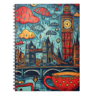 Regnerischer Tag in London, farbenfrohe Doodle-Ill Notizblock