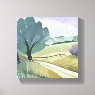 Regnerischer Tag Natur-Aquarell-Hügel-Landschaft Leinwanddruck