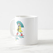 Regnerischer Tagesrote Galoschen mit Ente u. Kaffeetasse (Vorderseite Links)