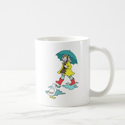 Regnerischer Tagesrote Galoschen mit Ente u. Kaffeetasse (Rechts)
