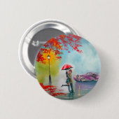 REGNERISCHER TAGESroter REGENSCHIRM-ROMANTISCHE Button (Vorne & Hinten)