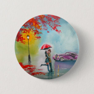 REGNERISCHER TAGESroter REGENSCHIRM-ROMANTISCHE Button