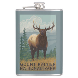 Regnerischerer Nationalpark, WashingtonElk Szene Flachmann