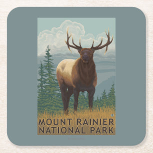 Regnerischerer Nationalpark, WashingtonElk Szene Rechteckiger Pappuntersetzer
