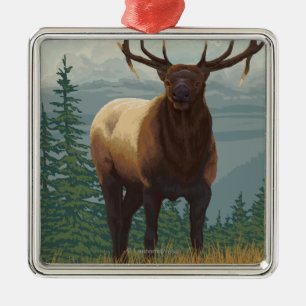 Regnerischerer Nationalpark, WashingtonElk Szene Silbernes Ornament
