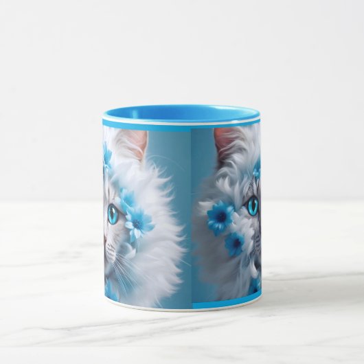 Regular blue mug with beautiful white cat tasse (Zentrum)
