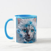 Regular blue mug with beautiful white cat  tasse (Links)