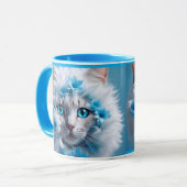 Regular blue mug with beautiful white cat  tasse (Vorderseite Links)