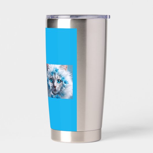 Regular blue mug with beautiful white cat  thermobecher (Links)