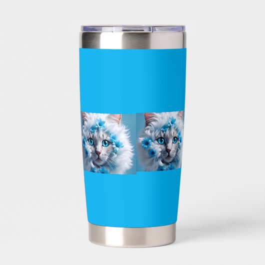Regular blue mug with beautiful white cat  thermobecher (Vorderseite)