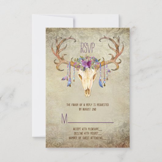 Reh Antler Skull Southwestern Wedding RSVP (Vorderseite)