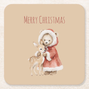 Reh Bär beste Freunde für immer Weihnachten Rechteckiger Pappuntersetzer