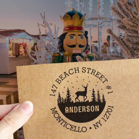 Reh in the Woods Winter Holiday Address Gummistempel