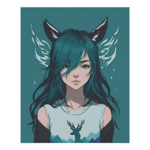 Reh Mädchen Fauna Mystischer Wald Fantasy Poster