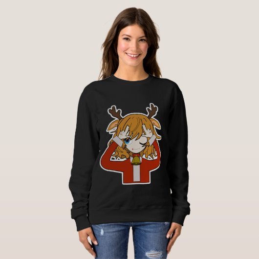 Reh Mädchen mit Santa Kleidung Sweatshirt (Vorne ganz)