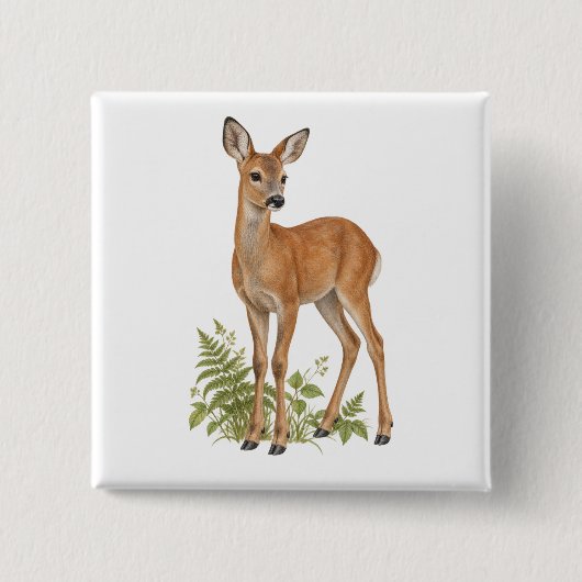 Reh mit grünen Farnen und Blättern Button (Vorderseite)