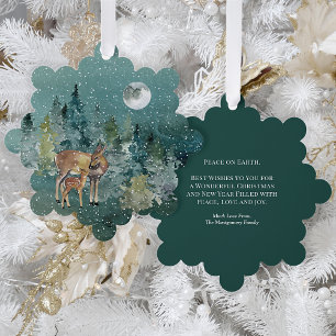 Reh mit Kitz im Wald bei Vollmond-Schneefall Weihn Ornament Karte
