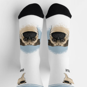 Reh-Pug-Mops-Hunderassen-Design und Name Blau Weiß Socken