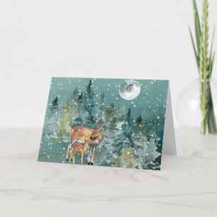 Reh und Hirschkalb im Wald Vollmond Schneefall Karte