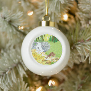 Reh und Hirschkalb Keramik Kugel-Ornament