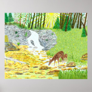 Reh und Hirschkalb Poster
