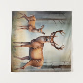 Reh und Kitz im Waldlicht Landschaft Wandteppich (Vorderseite (Horizontal))