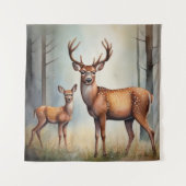 Reh und Kitz im Waldlicht Landschaft Wandteppich (Vorderseite)