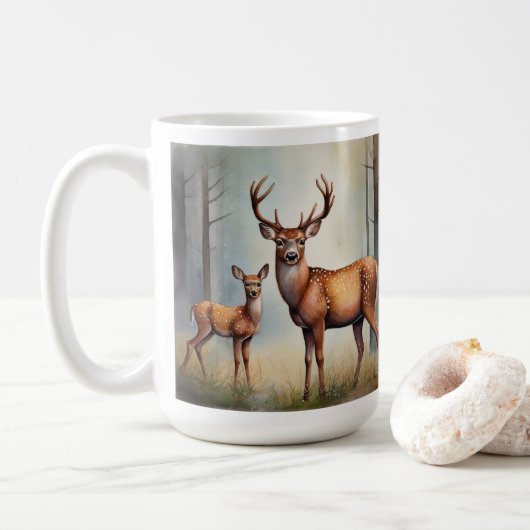 Reh und Kitz in Waldlicht Landschaft Kaffeetasse (Mit Donut)