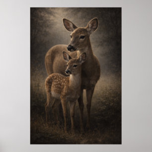 Reh und Kitz Wildtierkunst Poster