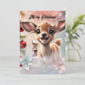 Reh und niedliche Elfen Feiertagskarte (Stehend Vorderseite)