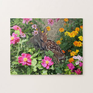 RehBaby-Rast unter Blume im Wald Puzzle