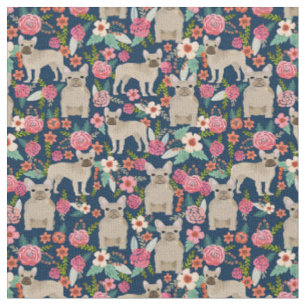 Rehbraune Französische Bulldoggen Vintage Floral N Stoff