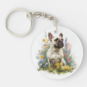 Rehbrauner Französischer Bulldogge Wasserfarbenkun Schlüsselanhänger