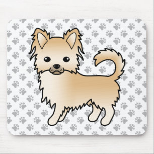 Rehbrauner Langhaar Chihuahua Cartoon-Hund & Pfote Mousepad