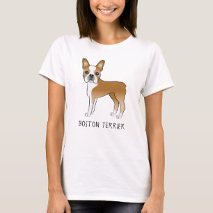 Rehbrauner und weißer Boston Terrier Cartoon-Hund T-Shirt