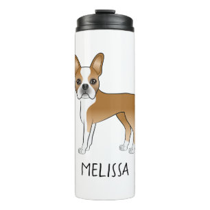 Rehbrauner und weißer Boston Terrier Cartoon-Hund  Thermosbecher