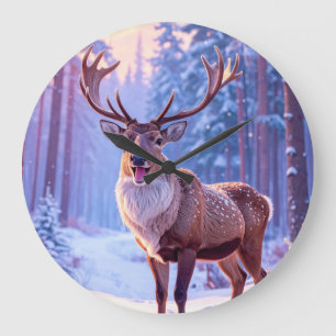 Rehe an das Herz des Weihnachtsmannes - Rentier Große Wanduhr