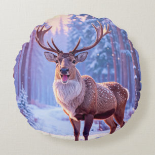 Rehe an das Herz des Weihnachtsmannes - Rentier Rundes Kissen