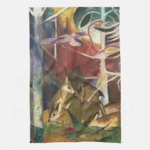 Rehe im Wald von Franz Marc, Vintage Fine Art Geschirrtuch